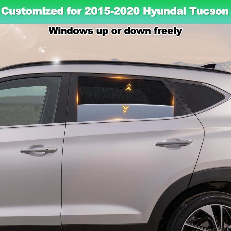 ظلال نوافذ السيارة لطراز Tucson 2015-2020 - ظل النافذة الجانبية الخلفية للطفل، شبكة قابلة للتنفس تغطي خصوصية السيارة، حماية من الأشعة فوق البنفسجية وعزل حراري للرحلات البرية، القيلولة، التخييم - Image 3