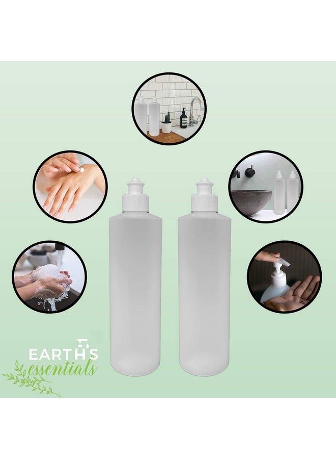 Earth's Essentials 2 Pack Refillable 16 Ounce HDPE Squeeze Bottles With Push/Pull Button Top Dispenser Caps-Great For Lotions, Shampoos, Conditioners and Massage Oils From Earth's Essentials (White Cap)  - Image 2