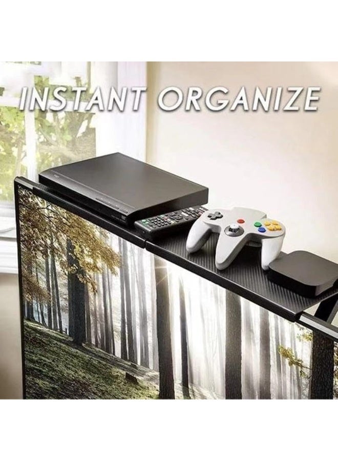 Foldable storage stand for router, plastic top shelf for TV monitor, desktop organizer for router, modem, remote control, and receiver, space-saving, mobile display stand, black - Image 4