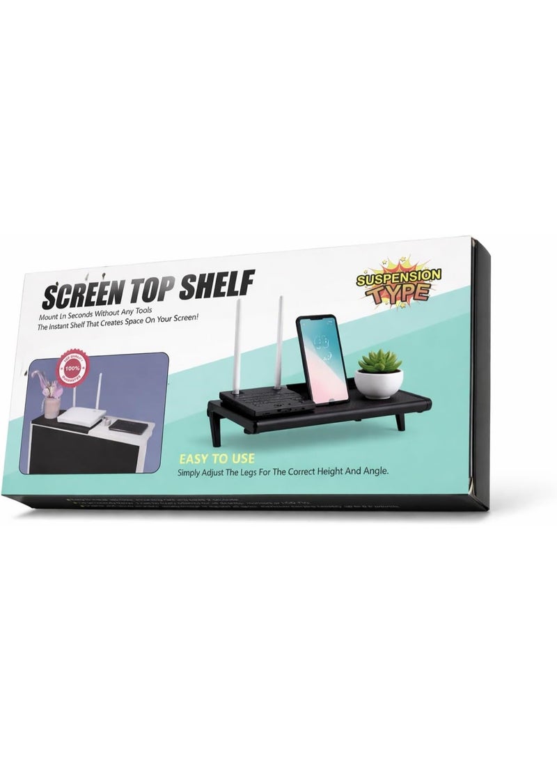 Foldable storage stand for router, plastic top shelf for TV monitor, desktop organizer for router, modem, remote control, and receiver, space-saving, mobile display stand, black - Image 2