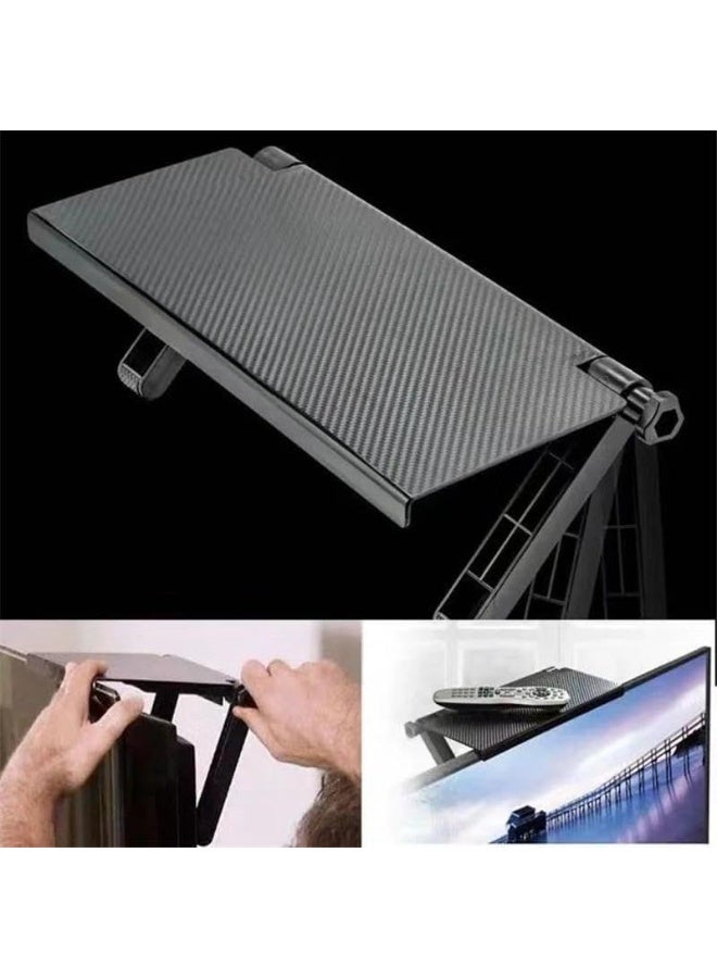 Foldable storage stand for router, plastic top shelf for TV monitor, desktop organizer for router, modem, remote control, and receiver, space-saving, mobile display stand, black - Image 5