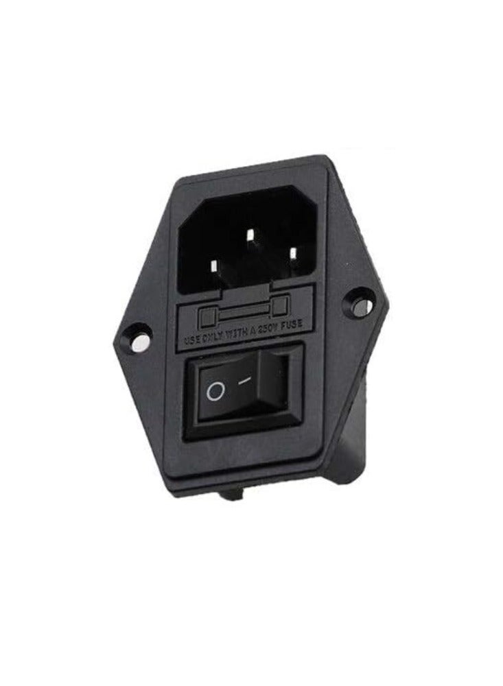 Power Rocker Switch IEC 3 Pin 320 C14 Inlet Power Sockets Switch Connector Plug 10A 250V - Image 1