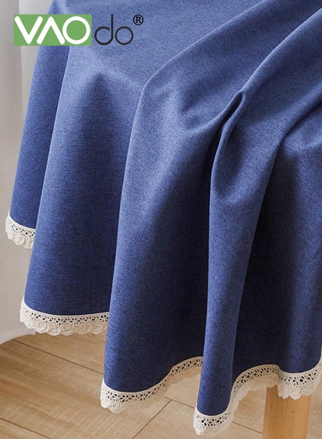 VAOdo Round Tablecloth With Trim, Stain Resistant Washable Table Cloths, Wrinkle Free Polyester Table Covers for Kitchen Dining Party Wedding Indoor and Outdoor 140CM - Image 2