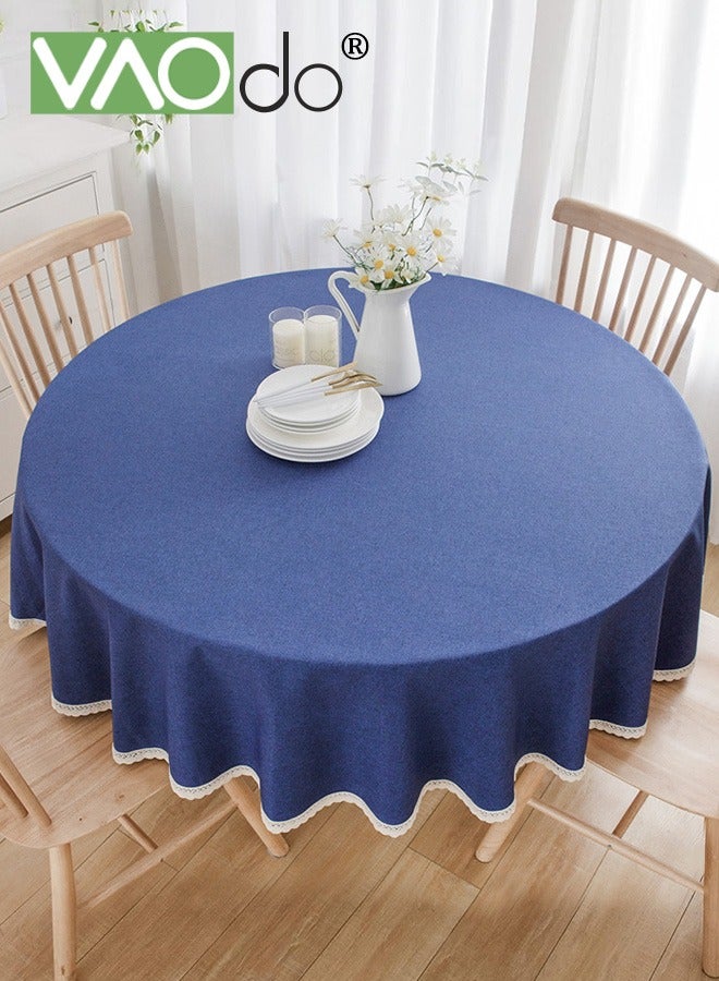 VAOdo Round Tablecloth With Trim, Stain Resistant Washable Table Cloths, Wrinkle Free Polyester Table Covers for Kitchen Dining Party Wedding Indoor and Outdoor 140CM - Image 1