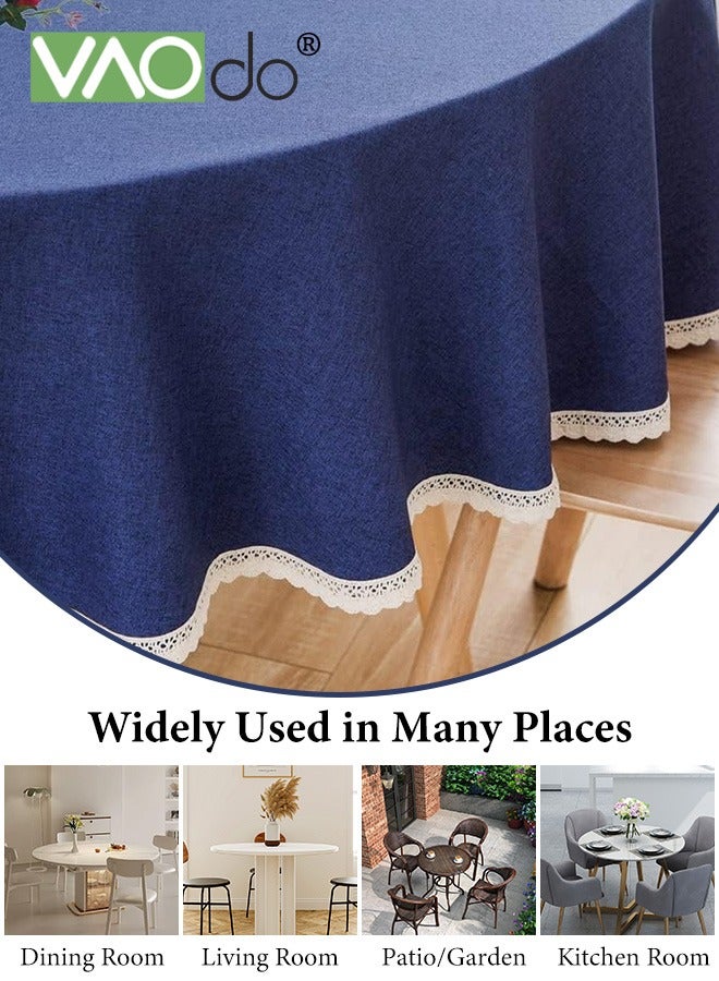 VAOdo Round Tablecloth With Trim, Stain Resistant Washable Table Cloths, Wrinkle Free Polyester Table Covers for Kitchen Dining Party Wedding Indoor and Outdoor 140CM - Image 3