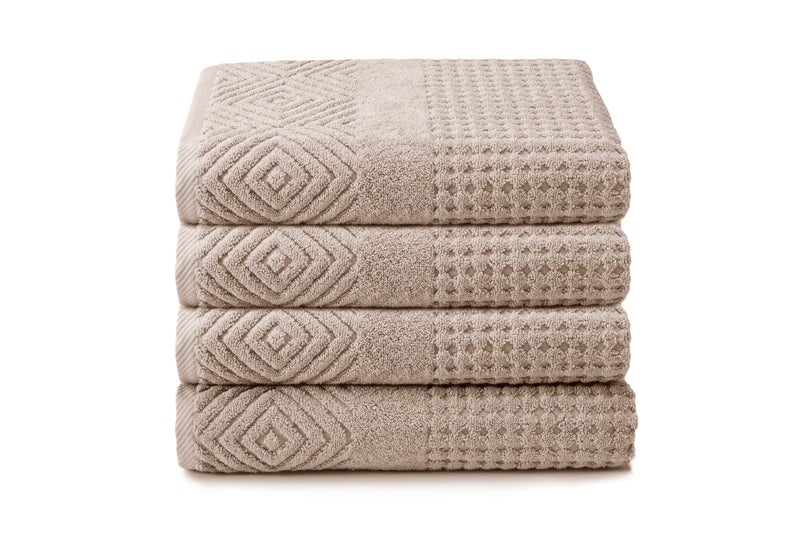 Texere 100 Organic Cotton Diamond Jacquard 700 GSM Luxury Bath Towel Sets  Ultra Soft and Absorbent Hotel and Spa Quality Diamond Oxford Tan 4 Bath Towels