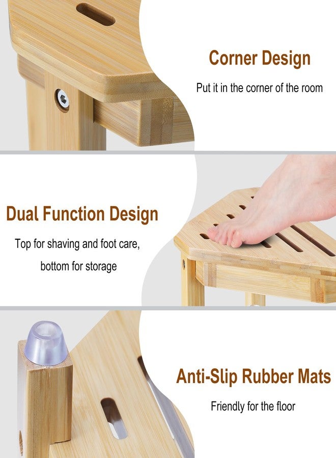 Boulphia Shower Foot Rest 13.8in, Bamboo Shower Stool for Shaving Legs, Waterproof Corner Shower Stool with Storage Shelf, Shower Foot Stool for Inside Small Shower Spaces - Image 5
