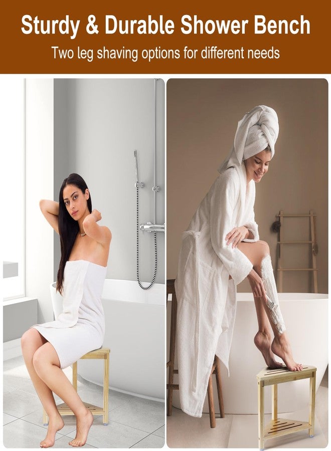 Boulphia Shower Foot Rest 13.8in, Bamboo Shower Stool for Shaving Legs, Waterproof Corner Shower Stool with Storage Shelf, Shower Foot Stool for Inside Small Shower Spaces - Image 4
