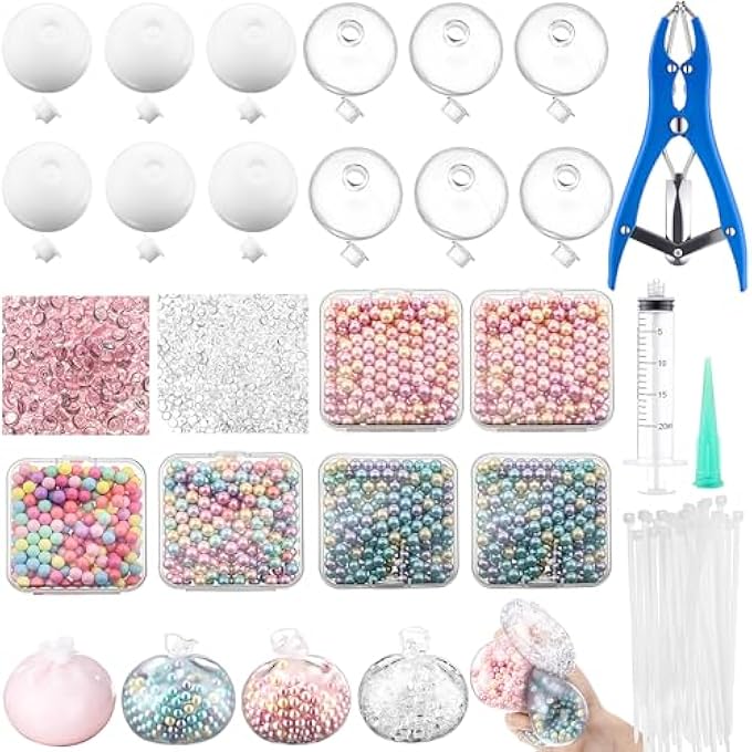 Simgoing 12 Sets Diy Stress Ball Making Kit Milky Blank With Skins Empty Squeeze Balls Fill Beads Expander Tool Vacuum Evacuating Device For Make Pressure Balls(Multicolored,A) - Image 1