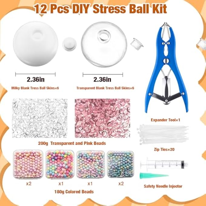 Simgoing 12 Sets Diy Stress Ball Making Kit Milky Blank With Skins Empty Squeeze Balls Fill Beads Expander Tool Vacuum Evacuating Device For Make Pressure Balls(Multicolored,A) - Image 2