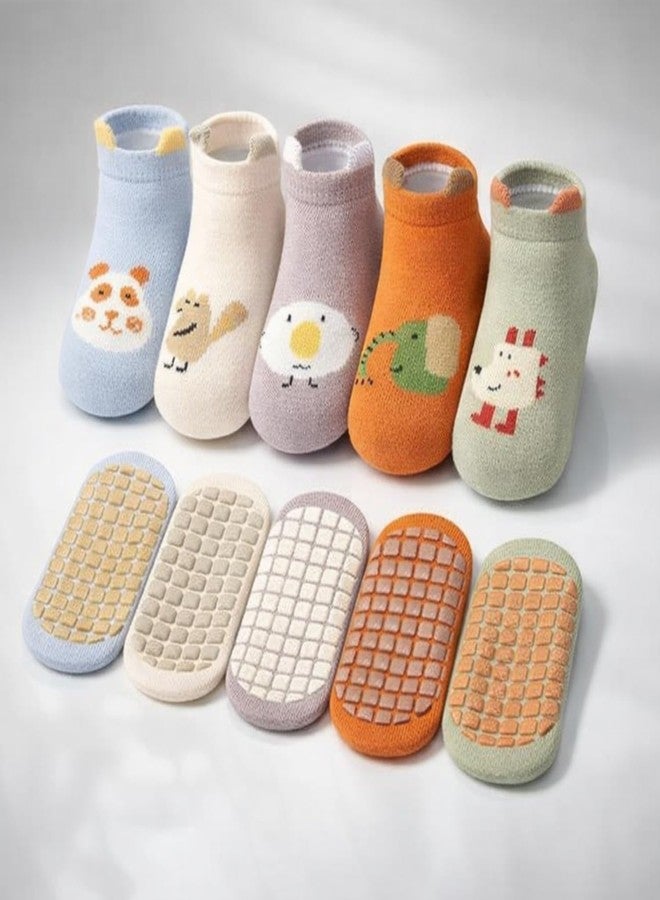 Urban Elite 5 Pairs Baby Socks Set, Antislip Socks for New Born Baby 0-3 Years, Non Slip Grip Ankle Socks with Non Skid Soles for Infants Baby Shower Gifts - Image 1