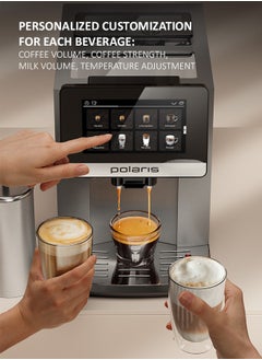 Polaris Coffee Machine, 1500W, Touch Display, 20 Bar Italian Pump, 1.8 Liter Tank Capacity, 19 grind levels, 3 Year Warranty  - Image 5