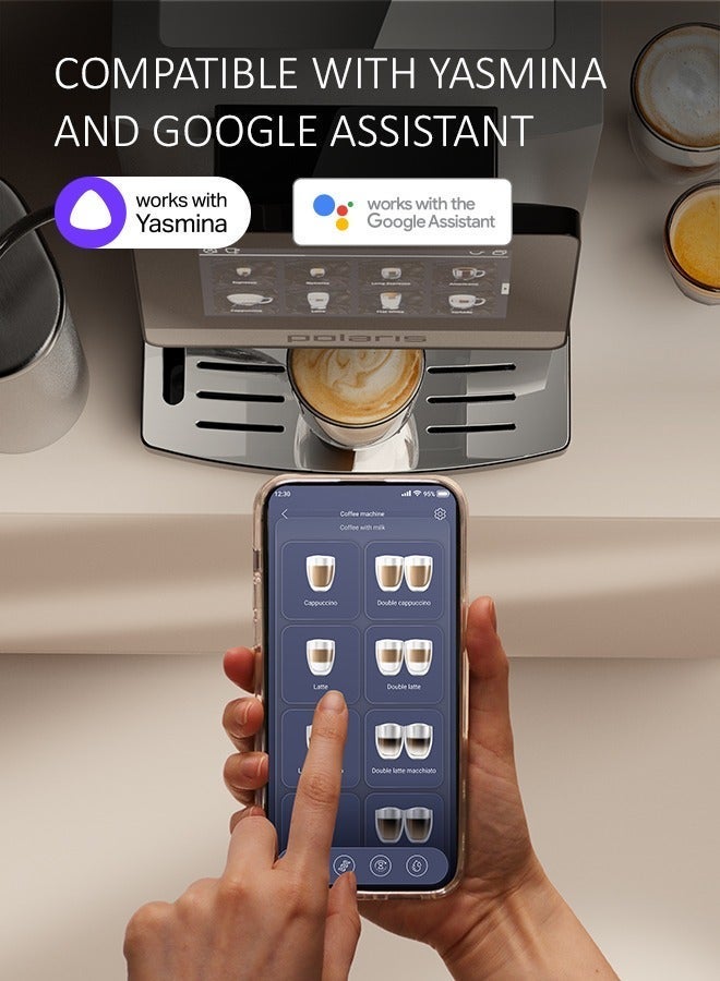 Polaris PACM 2080 Smart Coffee Machine | 19 Auto Programs | 2-Cup Brewing | Wi-Fi App Control | 20-Bar Italian Pump | PROFI-CREAM Milk Frother | 1500 W | 12 Grind Levels | 5 Strength Levels - Image 5