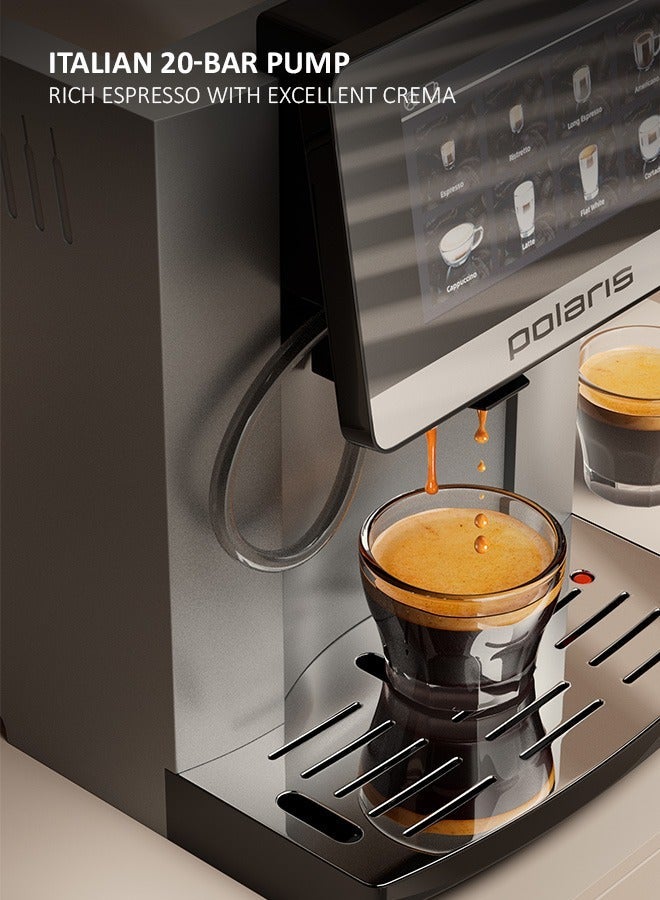 Polaris PACM 2080 Smart Coffee Machine | 19 Auto Programs | 2-Cup Brewing | Wi-Fi App Control | 20-Bar Italian Pump | PROFI-CREAM Milk Frother | 1500 W | 12 Grind Levels | 5 Strength Levels - Image 2