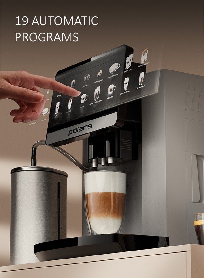 Polaris PACM 2080 Smart Coffee Machine | 19 Auto Programs | 2-Cup Brewing | Wi-Fi App Control | 20-Bar Italian Pump | PROFI-CREAM Milk Frother | 1500 W | 12 Grind Levels | 5 Strength Levels - Image 4