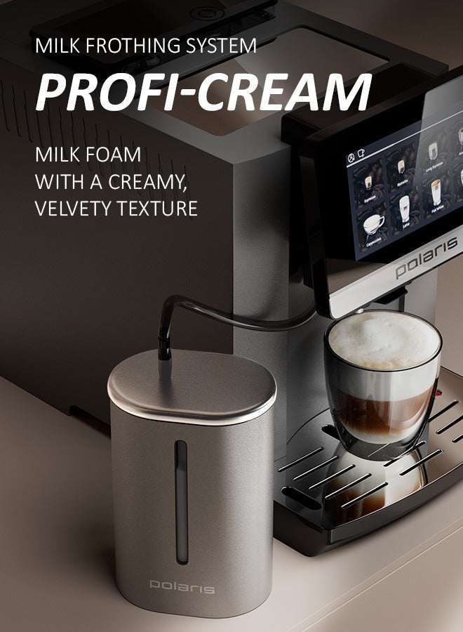 Polaris PACM 2080 Smart Coffee Machine | 19 Auto Programs | 2-Cup Brewing | Wi-Fi App Control | 20-Bar Italian Pump | PROFI-CREAM Milk Frother | 1500 W | 12 Grind Levels | 5 Strength Levels - Image 3