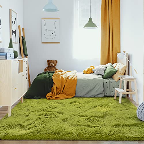 Jelymark Super Soft Shaggy Rug for Bedroom, 4x5.9 Feet Fluffy Carpet for Living Room, Fuzzy Indoor Plush Area Rug for Home Decor, Furry Floor Rugs for Dorm, Kids Nursery Rug for Girls, Green - Image 4