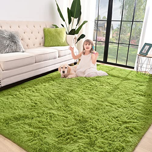 Jelymark Super Soft Shaggy Rug for Bedroom, 4x5.9 Feet Fluffy Carpet for Living Room, Fuzzy Indoor Plush Area Rug for Home Decor, Furry Floor Rugs for Dorm, Kids Nursery Rug for Girls, Green - Image 1