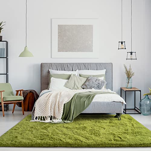 Jelymark Super Soft Shaggy Rug for Bedroom, 4x5.9 Feet Fluffy Carpet for Living Room, Fuzzy Indoor Plush Area Rug for Home Decor, Furry Floor Rugs for Dorm, Kids Nursery Rug for Girls, Green - Image 3