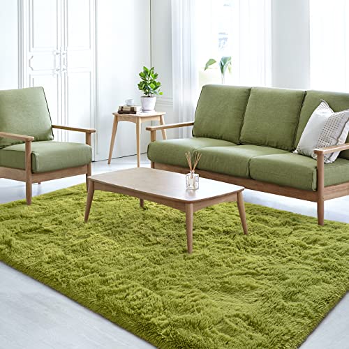 Jelymark Super Soft Shaggy Rug for Bedroom, 4x5.9 Feet Fluffy Carpet for Living Room, Fuzzy Indoor Plush Area Rug for Home Decor, Furry Floor Rugs for Dorm, Kids Nursery Rug for Girls, Green - Image 2