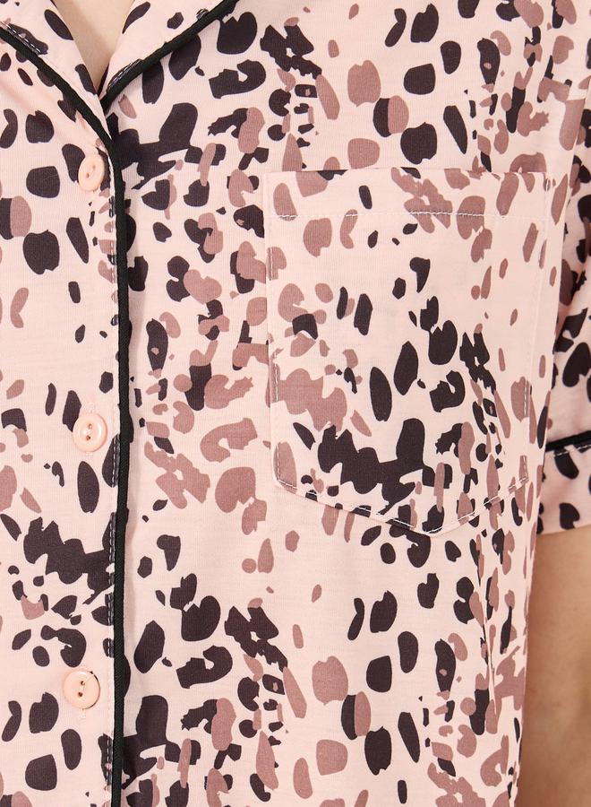Styli All Over Leopard Print Button Placket Shirt and Shorts Set  - Image 4