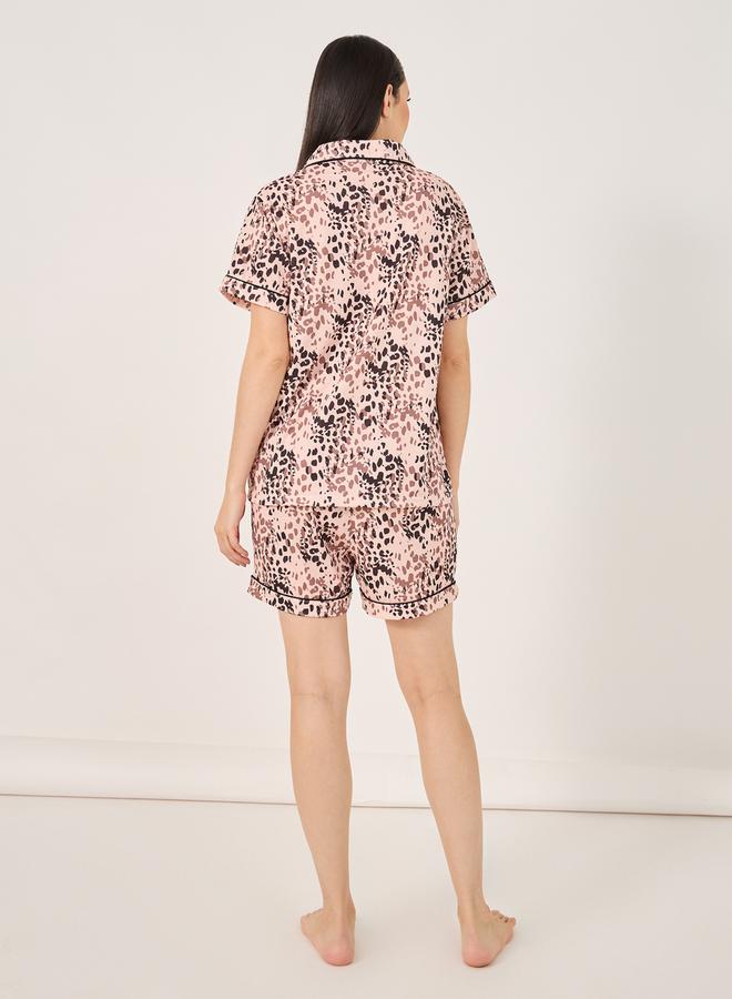 Styli All Over Leopard Print Button Placket Shirt and Shorts Set  - Image 5