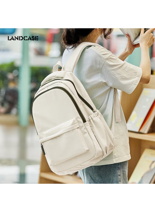 Landcase Backpack For Middle School Girls, Simple And Versatile Travel Bag With Large Capacity, Shoulder Bag For High School And College Students, 1606 White Green - Image 2
