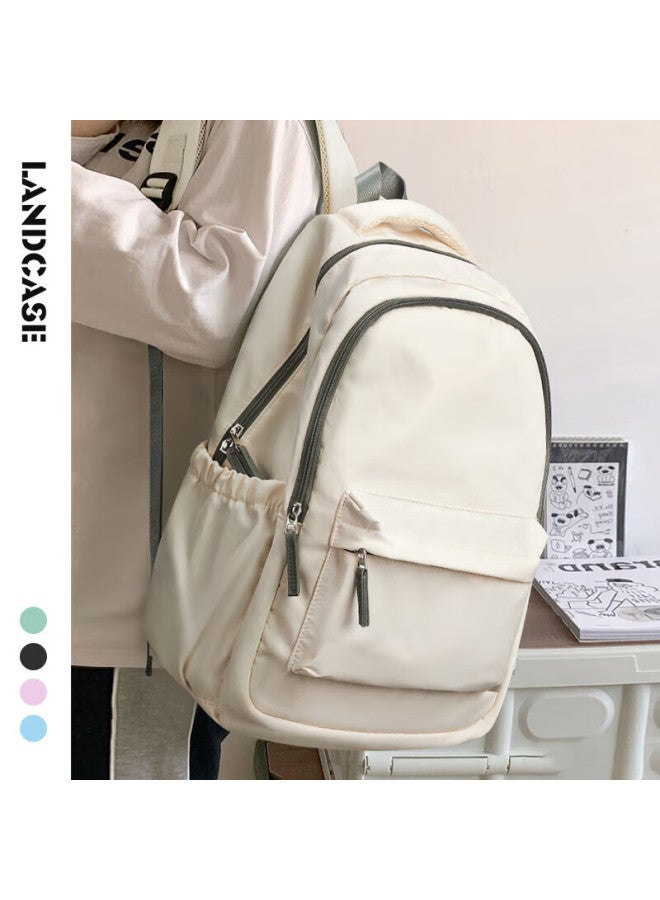 Landcase Backpack For Middle School Girls, Simple And Versatile Travel Bag With Large Capacity, Shoulder Bag For High School And College Students, 1606 White Green - Image 1