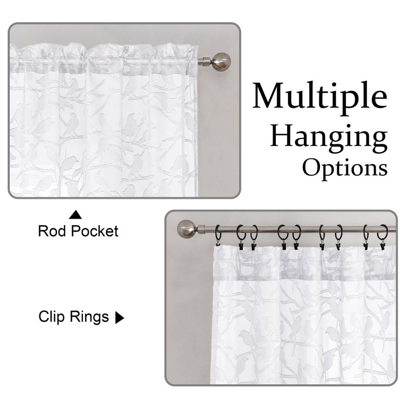 OVZME Anji Sheer White Curtains 63 Inches Long  Light & Airy Privacy Textured Semi Sheer Drapes  Dual Rod Pocket Voile Clipped Birds Luxury White Sheer Curtains for Bedroom Living Room  W38 x L63 - Image 4