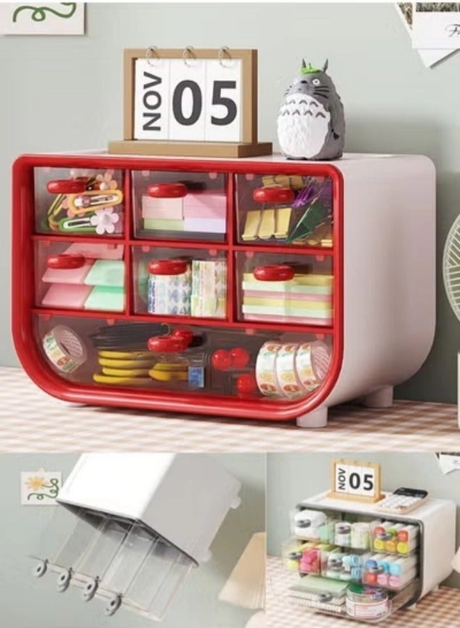 Dustproof Plastic Desktop Storage Box with Drawer Multi-functional Desk Organizer,Cosmetic Organizer Storage Case,Office Stationery Storage Cabinet, Bathroom Desktop Drawer Cabinet, Desktop Storage Box for Office Home,18x11x12cm - Image 1