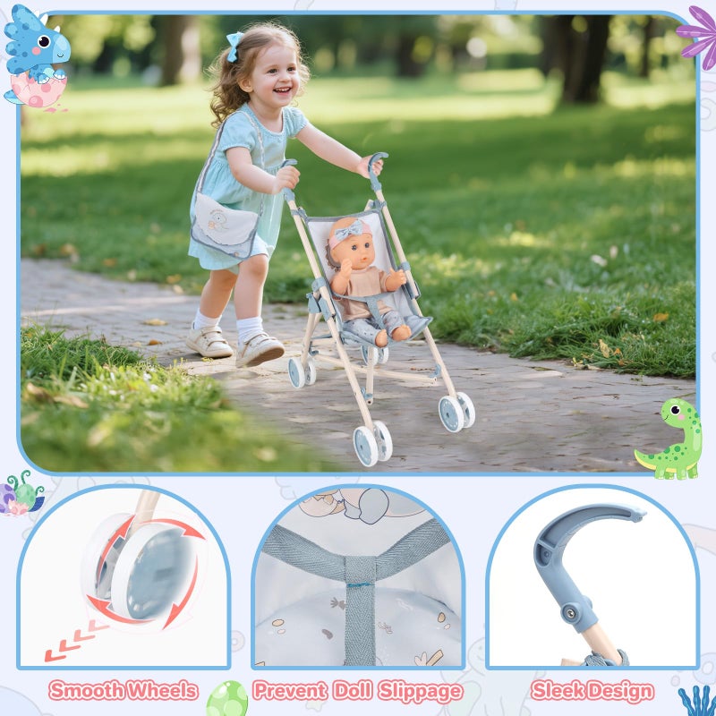 deAO Baby Doll Set,12 inch Doll Playset with Doll Stroller Crib Bed Nursery Role Play Set Accessories and Play Mat,Foldable Stroller and Travel Bag,Birthday Gifts for Girls - Image 3