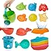 AMCHSURI Baby Bath Toys for Kids Ages 13 16PCS Easy Clean Mold Free Bath Toys Toddlers 24 Bathtub Pool Water Table Toys for Babies Toddlers Bath Boats Spoons Bucket Watering Can Tub Toy for Toddlers - Image 3