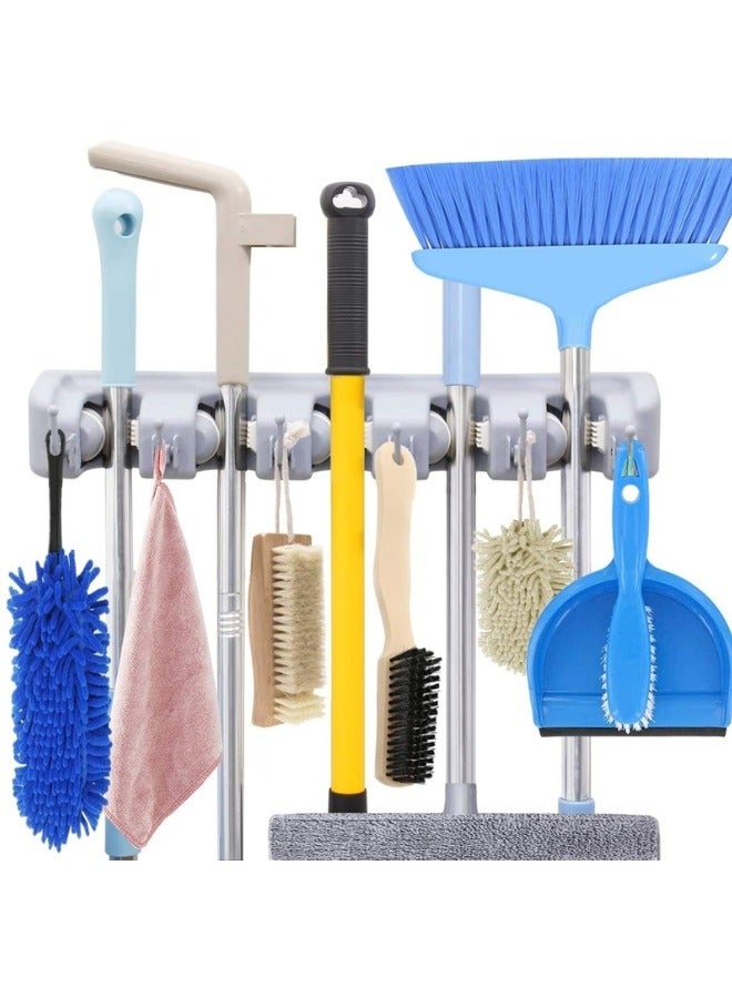 FALMER Wall-Mounted Broom and Mop Holder Organizer | 5-Slot Cleaning Tool Rack with Hooks for Home & Garage Storage  - Image 1