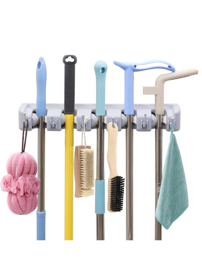 FALMER Wall-Mounted Broom and Mop Holder Organizer | 5-Slot Cleaning Tool Rack with Hooks for Home & Garage Storage  - Image 2