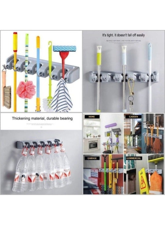 FALMER Wall-Mounted Broom and Mop Holder Organizer | 5-Slot Cleaning Tool Rack with Hooks for Home & Garage Storage  - Image 3