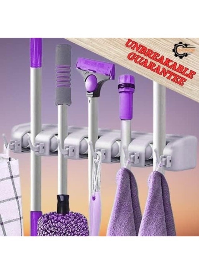 FALMER Wall-Mounted Broom and Mop Holder Organizer | 5-Slot Cleaning Tool Rack with Hooks for Home & Garage Storage  - Image 4