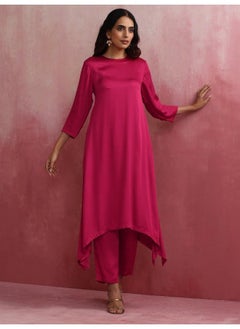 trueBrowns Magenta Highlow Modal Kurta Set  - Image 1