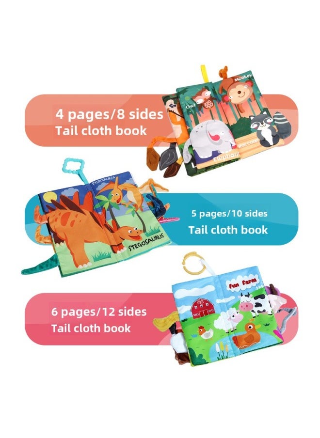 Baby Cloth Book Toy 0-3 Years Old Baby Three-dimensional Animal Tail Tear Not To Rip Educational Early Teaching-Color:Dinosaur Theme -5 Pages And 10 Faces  - Image 3