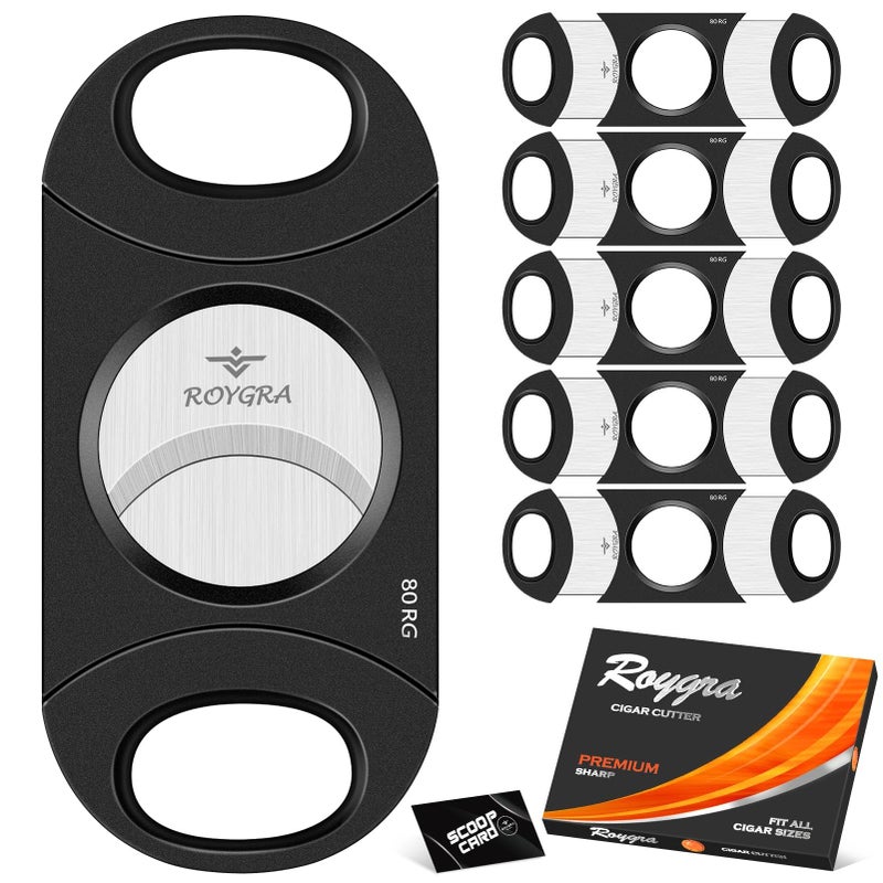 قاطع السيجار رويغرا كبير جداً 80 حلقة يناسب جميع أحجام السيجار قاطع مزدوج الشفرة 6 عبوات
