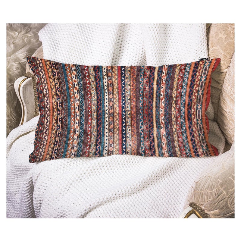 EKOBLA Turkish Carpet Rectangle Pillow Cases Vintage Persian Oriental Waist Lumber Cotton Linen Cushion Cover Oblong Rectangle Pillowcase for Men Women Home Decoration Bedroom 12x20 Inches - Image 2