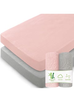 Biloban Biloban Muslin Crib Sheets for Boys and Girls 2 Pack, Ultra Soft Muslin Fitted Baby Crib Sheet for Standard Crib Mattress & Toddler Bed Mattress, Grey and Pink  - Image 1