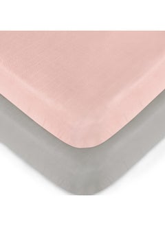 Biloban Biloban Muslin Crib Sheets for Boys and Girls 2 Pack, Ultra Soft Muslin Fitted Baby Crib Sheet for Standard Crib Mattress & Toddler Bed Mattress, Grey and Pink  - Image 2