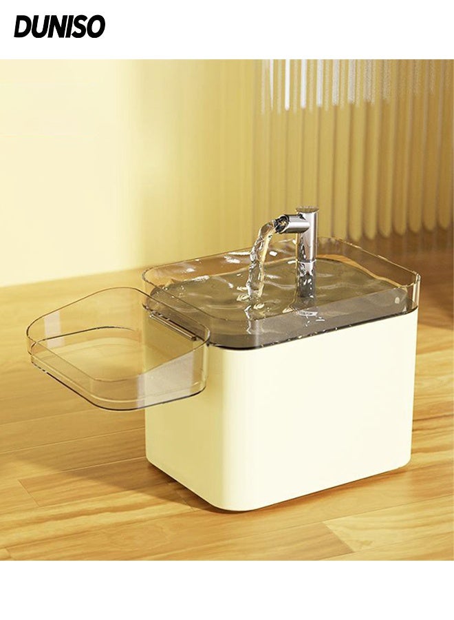 DUNISO 2.5L Pet Water Dispenser,Auto Pet Water Fountain with Pet Bowl,USB Rechargeable Large Capacity Pet Water Dispenser,Easy to Clean,for Cats and Dogs，Beige - Image 1