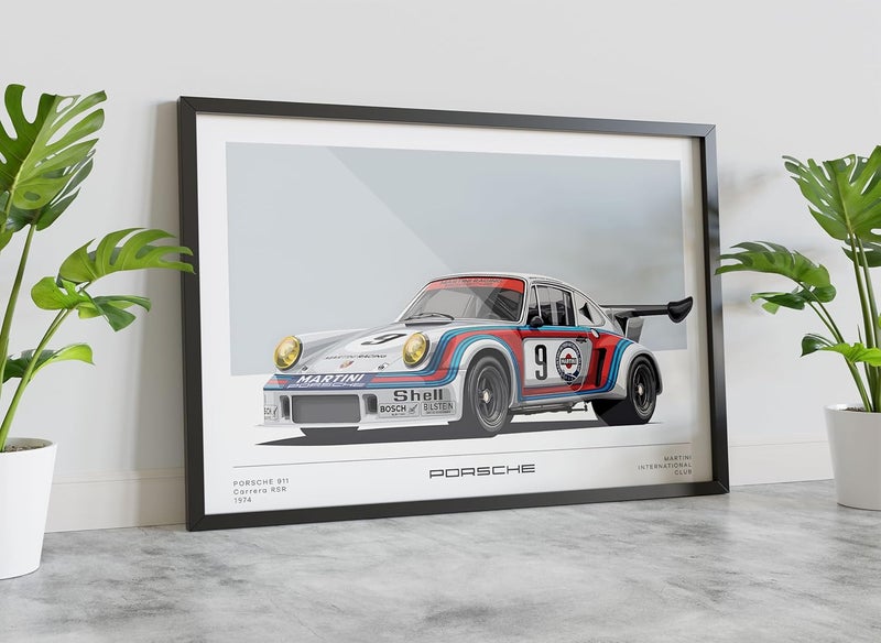 FRAMEO إطار متجر FRAMEO 1974 بورش 911 كاريرا RSR إطار زجاجي فن الجدار بورش ملصق مؤطر بحجم A3 12 × 18 بوصة - Image 1