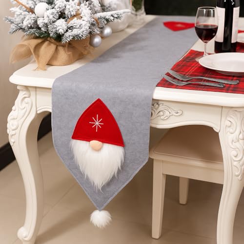 CORALTREE Christmas Table Runner, Grey, Christmas Runner, Santa face christmas Tablecloth, Washable Tablecloth, Non-woven, Runner, Dining Table for Christmas, Table Decoration, Winter Table Decoration - Image 1