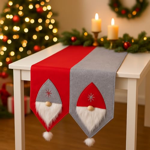 CORALTREE Christmas Table Runner, Grey, Christmas Runner, Santa face christmas Tablecloth, Washable Tablecloth, Non-woven, Runner, Dining Table for Christmas, Table Decoration, Winter Table Decoration - Image 3