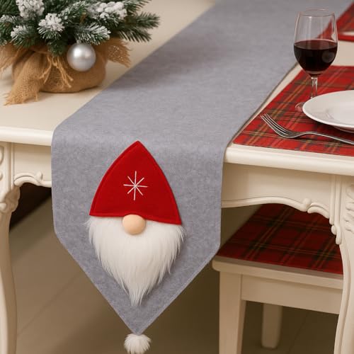 CORALTREE Christmas Table Runner, Grey, Christmas Runner, Santa face christmas Tablecloth, Washable Tablecloth, Non-woven, Runner, Dining Table for Christmas, Table Decoration, Winter Table Decoration - Image 5
