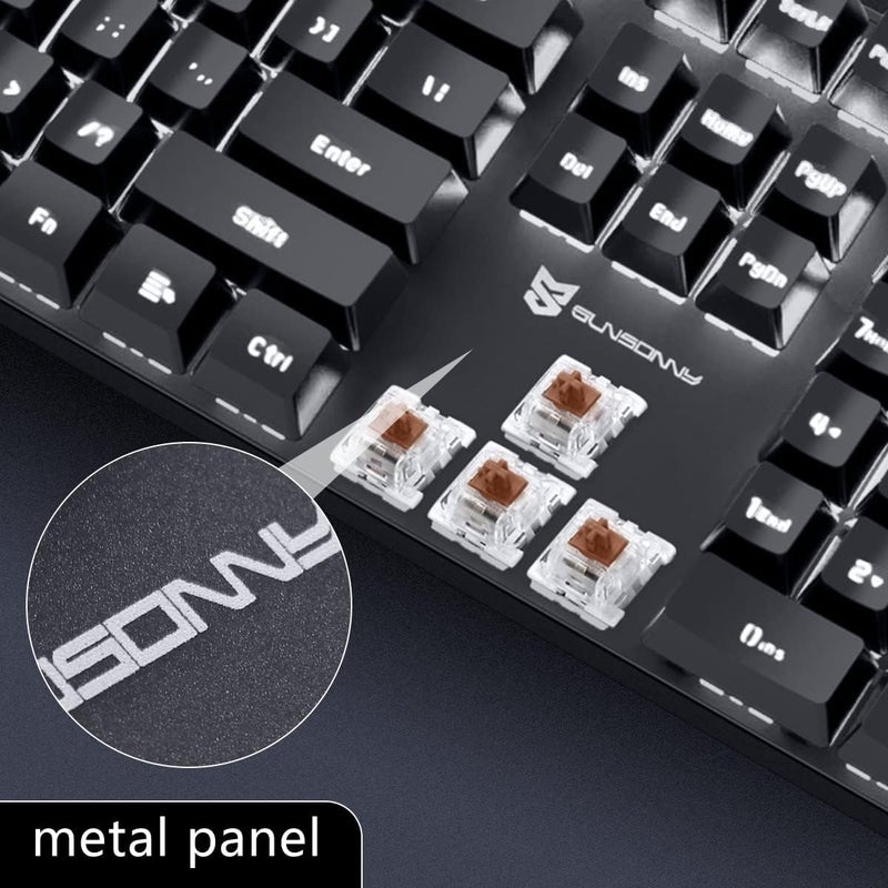 Merdia Ice Blue Backlit Mechanical Keyboard with Brown Switches and 104 Keys Layout - Hot Swappable, Wired Gaming Keyboard - Image 3