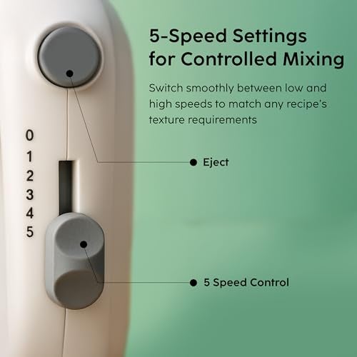 Glen Electric Hand Mixer 125W with Beater & Dough Kneader Hook, Safety Eject Feature, 5 Speed Setting for Quick Mixing, Whisking, Whipping - Cream, Cake & Eggs - White (4059) - Image 4