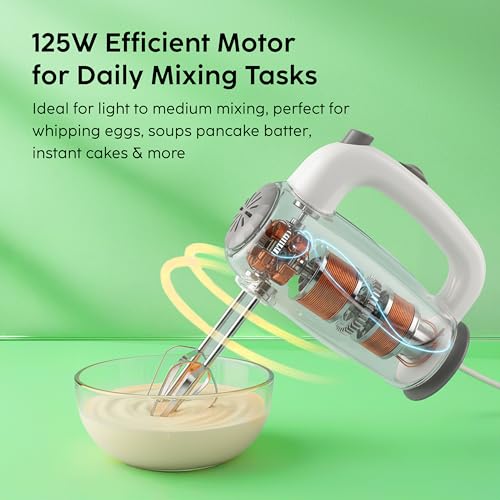 Glen Electric Hand Mixer 125W with Beater & Dough Kneader Hook, Safety Eject Feature, 5 Speed Setting for Quick Mixing, Whisking, Whipping - Cream, Cake & Eggs - White (4059) - Image 3